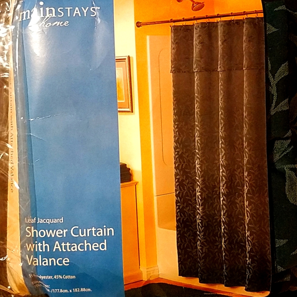 Mainstays Shower Curtain Leaf Jacquard  with attached Valance